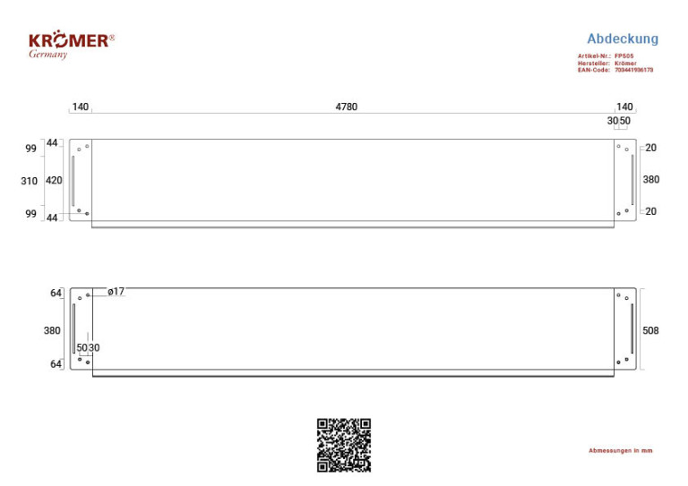 Technical drawing of a cover for the gap between the platforms of a 4-post lift, with a total length of 5,060 mm.