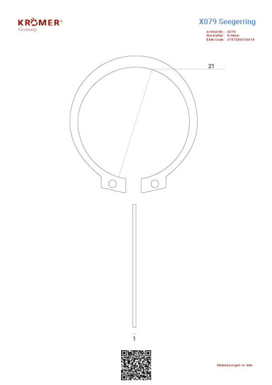 Technische Zeichnung eines Seegerrings mit einem Innendurchmesser von ca. 21 mm.
