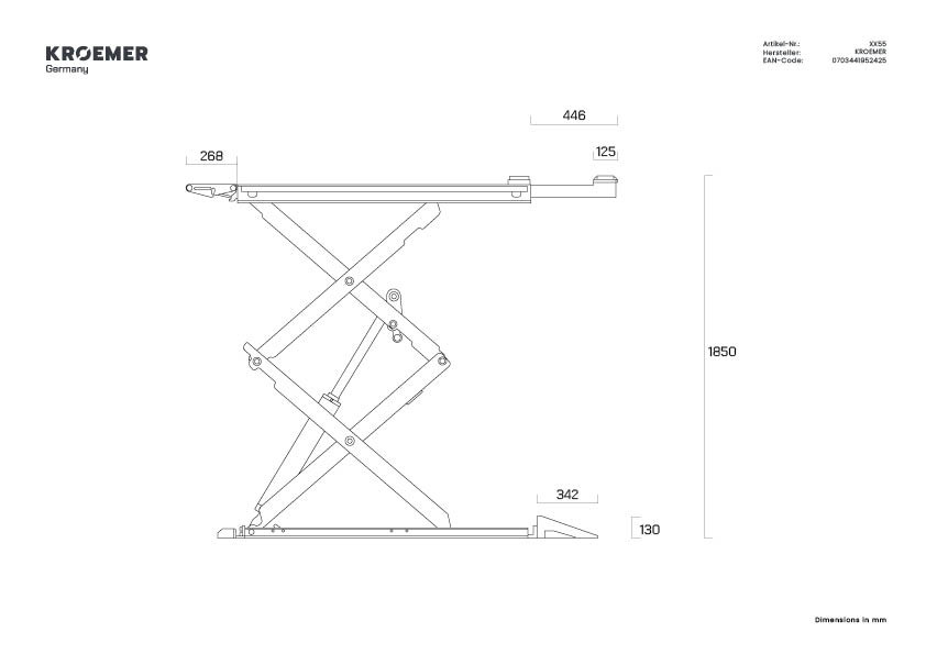 XX55 Technische Zeichnung - Seitenansicht - Überfahrhöhe 130mm