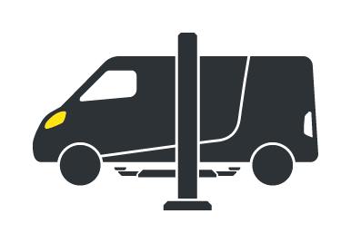 Transporter auf der Hebebühne - Grafik